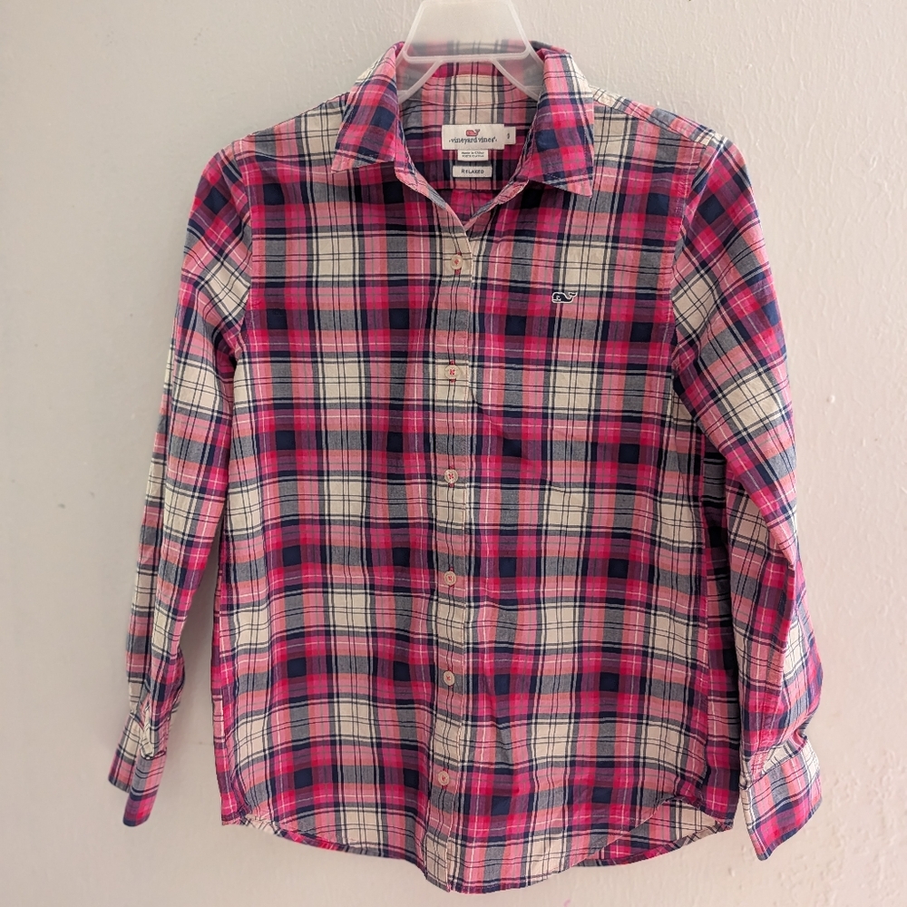 Vineyard Vines Woman's Pink and Blue Plaid Shirt